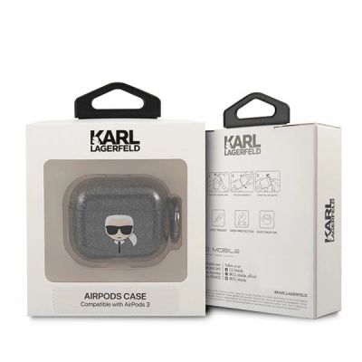 3. Karl Lagerfeld Glitter Karl's Head Case for AirPods 3 - Black