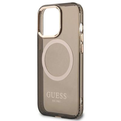 6. Guess Gold Outline Translucent MagSafe Case for iPhone 13 Pro / iPhone 13 - Black