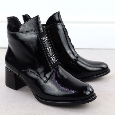 3. Black patent ankle boots for women with bows and block heel M.Daszyński 2481