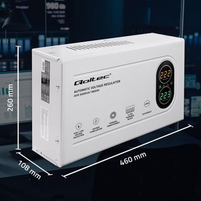 6. Qoltec Automatic Voltage Stabilizer AVR 3000VA | 1800W | Compact | Toroidal Transformer