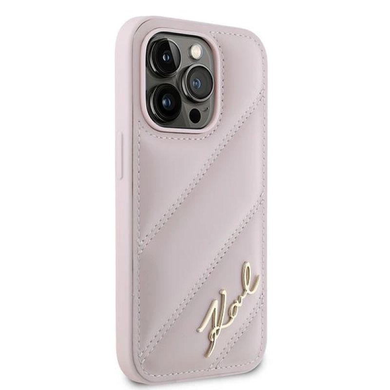 4. Karl Lagerfeld Diagonal Quilted Script case for iPhone 14 Pro Max - pink