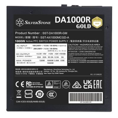 5. Silverstone DA1000R Gold Power Supply Module 1000 W 20+4 pin ATX ATX Black