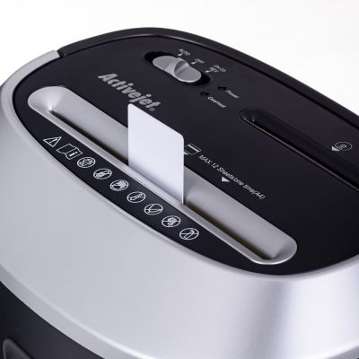 8. Activejet ASH-1201D shredder, P-3, 25 l, 5x38 mm shreds, 12 sheets, black and silver.