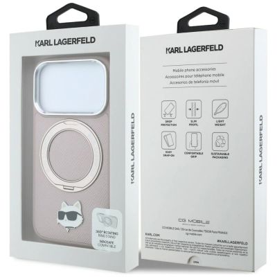 8. Karl Lagerfeld with Ring Stand 360 Choupette Head Pin MagSafe Case for iPhone 18 Pro / 17 Pro – pink
