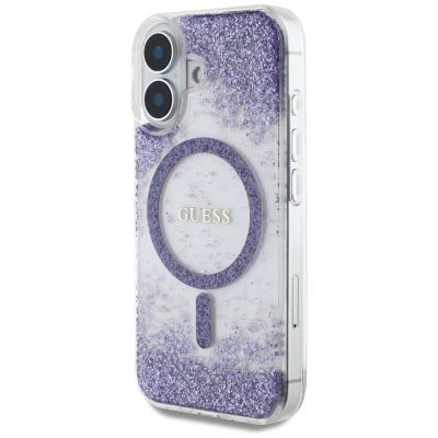 2. Guess HC Resin Bottom Glitter MagSafe case for iPhone 16 - purple