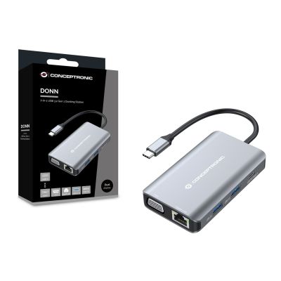 4. Conceptronic DONN21G Docking Station Wired USB 3.2 Gen 1 (3.1 Gen 1) Type-C Gray