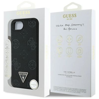 8. Guess Grained Hot Stamp Peony Triangle Logo MagSafe Case for iPhone 16e - Black