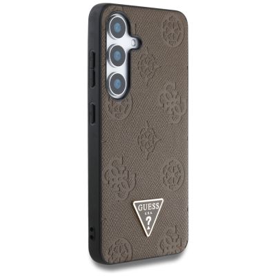4. Guess Grained Hot Stamp Peony Pattern Triangle Logo MagSafe Case for Samsung Galaxy S25 - Brown