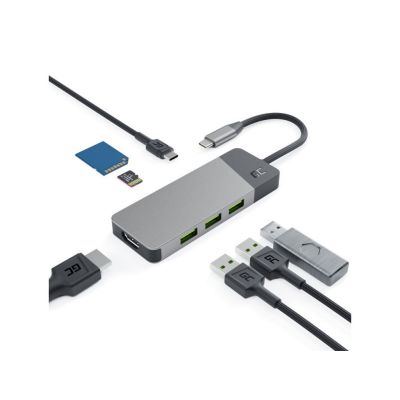 17. GREEN CELL HUB USB-C ADAPTER GC CONNECT 7IN1 (3XUSB 3.1, HDMI 4K 60HZ, USB-C PD 85W, MICROSD/SD)
