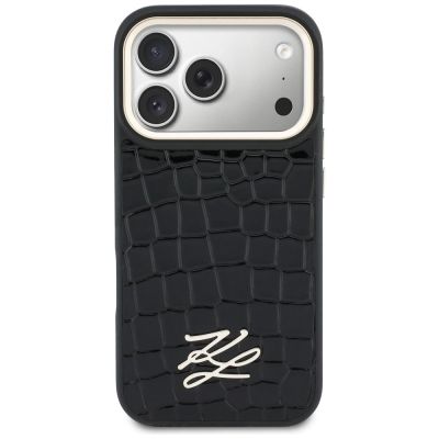 3. Karl Lagerfeld Croco KL Script Logo MagSafe Case for iPhone 17 Pro - Black