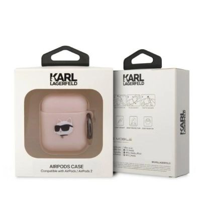 3. Karl Lagerfeld KLA2RUNCHP AirPods 1/2 cover pink/pink Silicone Choupette Head 3D