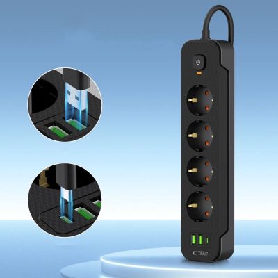 3. Tech-Protect PCL4X3 Power Strip 4 Sockets 240V + 2xUSB-A + 1xUSB-C 200 cm - Black