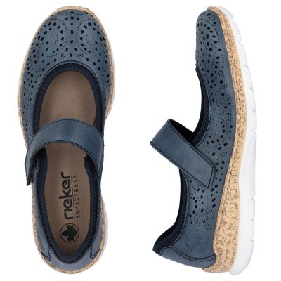 4. Rieker N4299-14 women's comfortable velcro shoes, openwork, blue