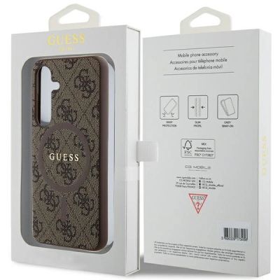 8. Guess 4G Collection Leather Metal Logo MagSafe Case for Samsung Galaxy S24 - Brown