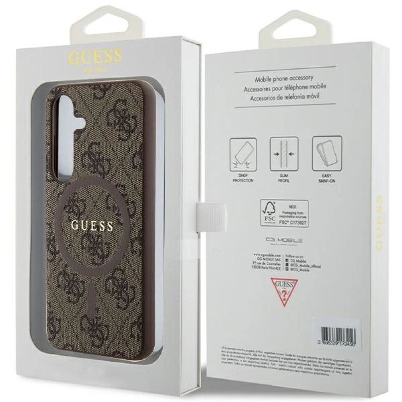 8. Guess 4G Collection Leather Metal Logo MagSafe Case for Samsung Galaxy S24 - Brown