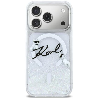 3. Karl Lagerfeld Liquid Glitter Karl Script Logo MagSafe Case for iPhone 17 Pro - Clear