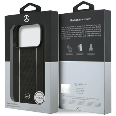 8. Mercedes Leather Star Pattern Stripes MagSafe Case for iPhone 17 Pro - Black