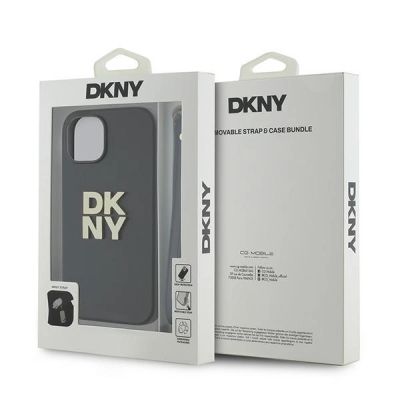 7. DKNY Wrist Strap Stock Logo case for iPhone 14 / 15 / 13 - black