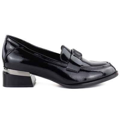 Women's patent leather shoes with a decorative heel, black Vinceza 58638