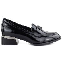 Women's patent leather shoes with a decorative heel, black Vinceza 58638