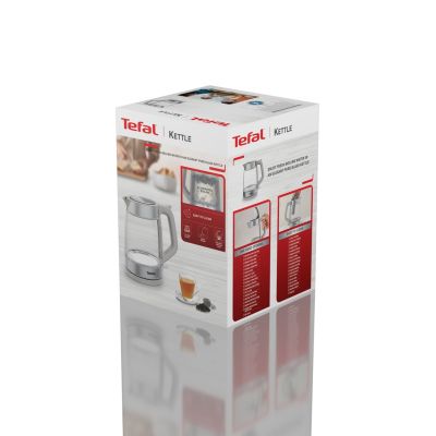 11. Tefal Glass Kettle KI605B30 Electric Kettle 1.7 L 2200 W Gray, Silver, Transparent