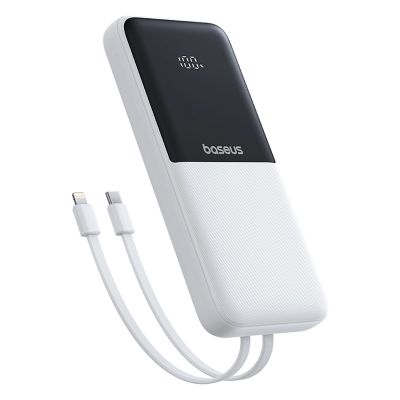 Baseus Lipow 10000mAh 22.5W Powerbank with two built-in cables (with Baseus Simple USB-A - USB-C 3A 20cm cable) - white