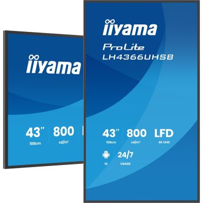 11. iiyama LH4366UHSB-B1AG signage display Flat panel Digital Signage 109.2 cm (43") LCD Wi-Fi 800 cd/m2 4K Ultra HD Black Built-in processor Android 24/7