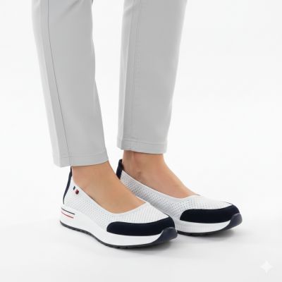 5. Leather ballet flats with a thick sole, openwork, white Jezzi 7815