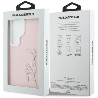 8. Karl Lagerfeld Grained Signature Metal Resin Logo Case for Samsung Galaxy S26 Ultra - Pink