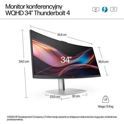 4. HP LED 34” S7 Pro Monitor 734pm (8K157UT) Curved IPS 120Hz WQHD RJ-45 ThunderBolt 4 Camera