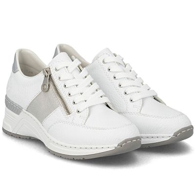 3. Women's sneakers with zipper, white, Rieker N4322-80