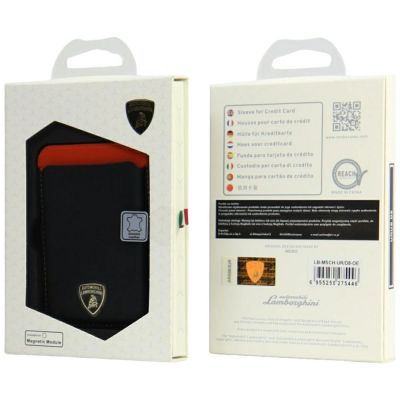 7. Lamborghini Urus D8 Genuine Leather MagSafe Magnetic Phone Wallet - Black and Red