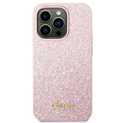 3. Guess Glitter Script Case for iPhone 14 Pro Max - Pink