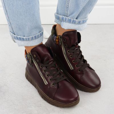7. Women's leather ankle boots, burgundy, Rieker N1305-35