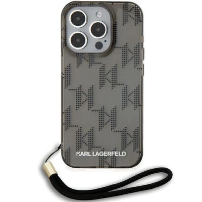 2. Karl Lagerfeld IML Mono KL Pattern & Cord case for iPhone 15 Pro Max - black