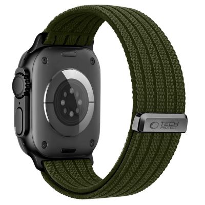 2. Tech-Protect Nylon Sport Band for Apple Watch 44 / 45 / 46 / 49 mm - Dark Green