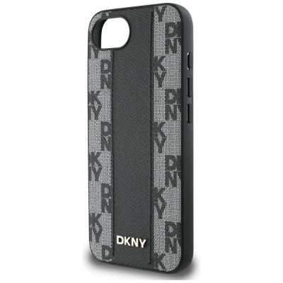 6. DKNY Leather Checkered Mono Pattern MagSafe iPhone 16e Case - Black