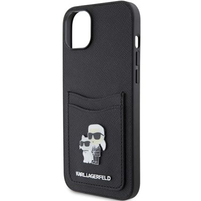 6. Karl Lagerfeld Saffiano Cardslot Karl&Choupette Metal Pin case for iPhone 15 - black