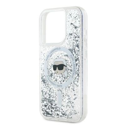 6. Karl Lagerfeld Liquid Glitter Karl Head MagSafe case for iPhone 15 Pro - transparent