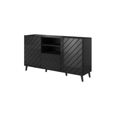 ABETO chest of drawers 150x42x82 black/black gloss