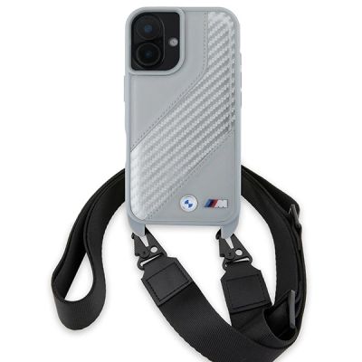 2. BMW M Edition Carbon Stripe & Strap iPhone 16 Case - Gray