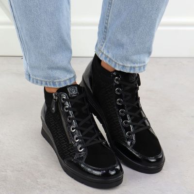 7. Rieker Remonte R0773-05 Black Leather Wedge Ankle Boots