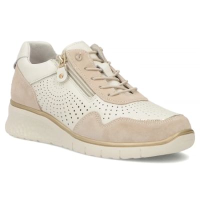 Women's leather sneakers with openwork wedges, beige Filippo DP7605