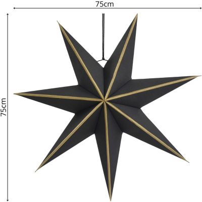 16. DECORATIVE HANGING PAPER STAR FSC 18x75CM BLACK 7 ARMS MICA