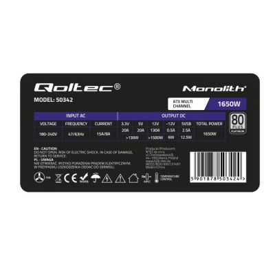 9. Qoltec Efficient ATX Power Supply 1650W | 80 Plus Platinum
