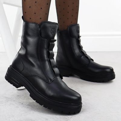 10. Rieker Y3160-00 women's black leather ankle boots