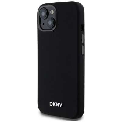 2. DKNY Liquid Silicone Small Metal Logo MagSafe Case for iPhone 14/15/13 - Black