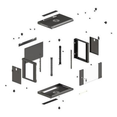 6. Wall-mounted installation rack cabinet 19" 6U 540x350 black glass door LANBERG (Flat Pack)