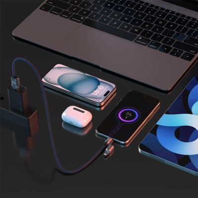 9. Dudao L20Max 65W 4-in-1 Cable with Lanyard USB-C to USB-C with Lightning and USB-A Adapters - Blue