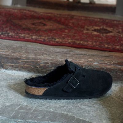 4. Birkenstock Boston Shearling Black Women's Wool Insulated Clogs in Suede Leather Narrow (0259883)